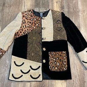 Indigo Moon Patchwork Tapestry Leopard Paisley Velvet Artisan‎ 90s Jacket XS